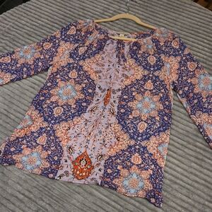 Lucky Brand Blue and Orange Floral Blouse